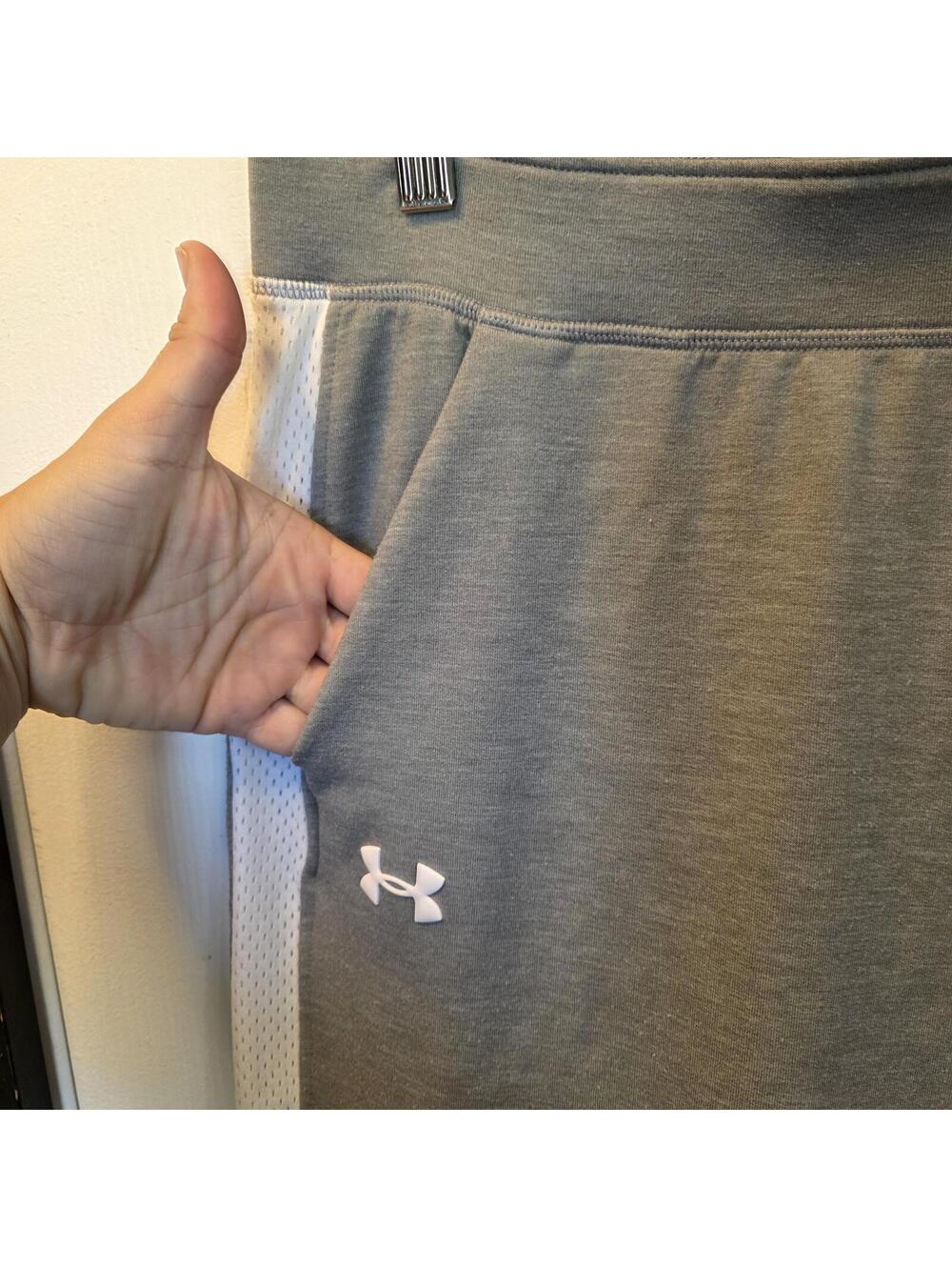Under Armour Women's Gray Athletic Capri Pants w/ White Mesh Side Panels-Large - Picture 2 of 9
